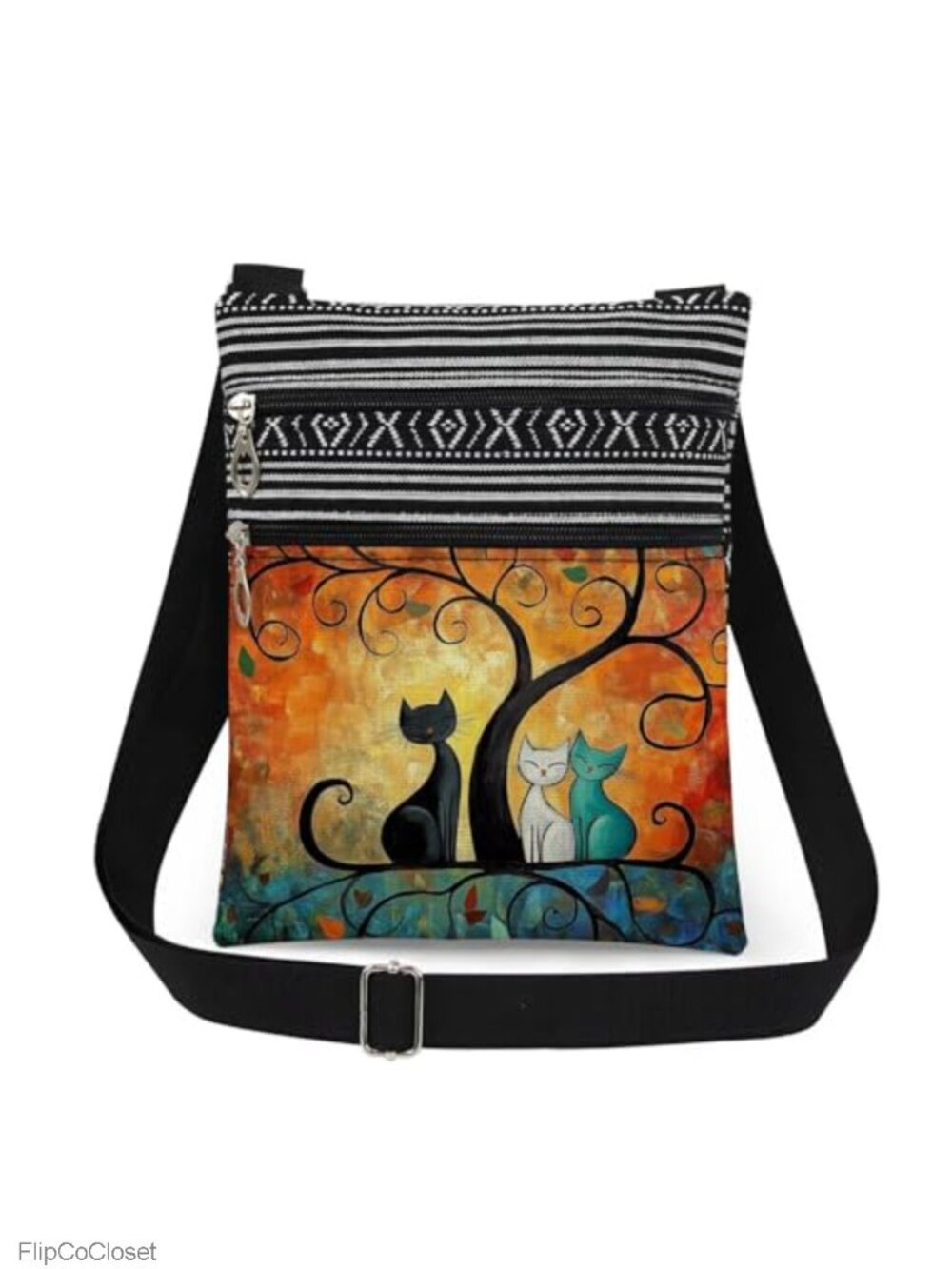 Cat Print Crossbody Bag Polyester Cat Lovers Small Purse